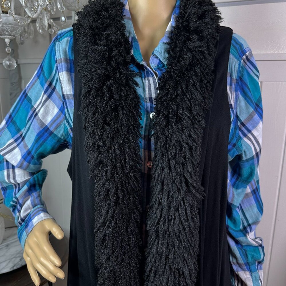 Jessica Simpson Faux Fur Long Swing Sweater Vest  Black So Fun 1X